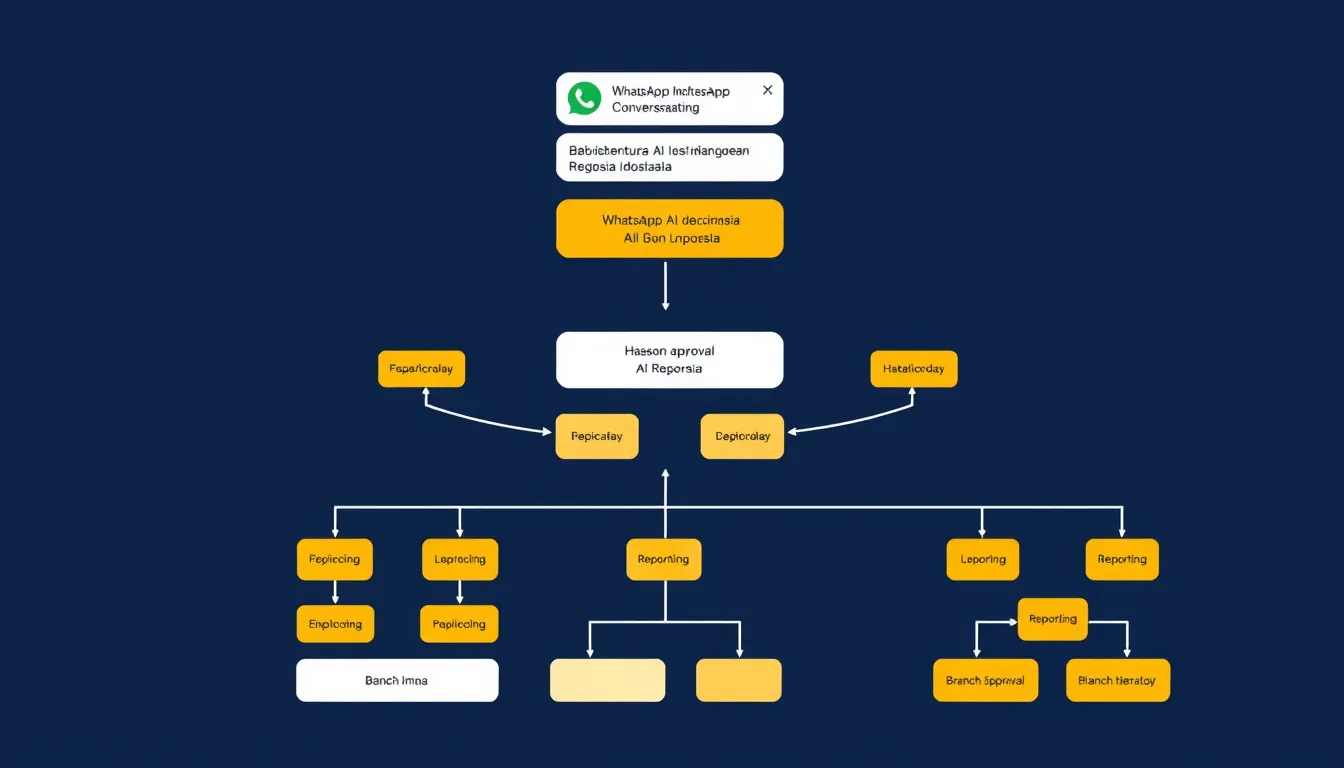 AI collections software workflow diagram for Indonesian multifinance institutions showing WhatsApp communication layer, human-in-the-loop approval gates, and tier-tailored branch reporting